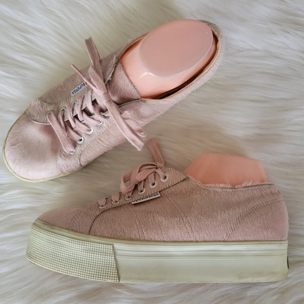 Superga Pink Calf Hair Platform Lace-Up Sneakers Sz W10/M8.5 EUC S009KN0 UNISEX - Picture 2 of 10